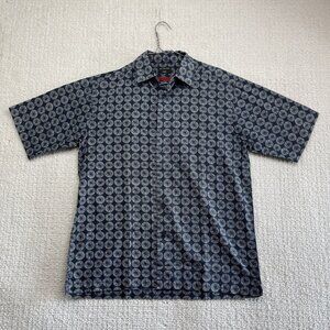 Enterprise Haggar Button up Shirt Mens M Blue Geometric Mandala AOP Short Sleeve